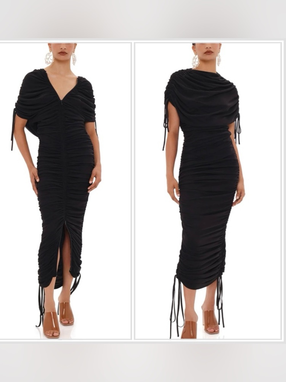 Andrea Iyama Black Ratu Ruched Mesh Dress